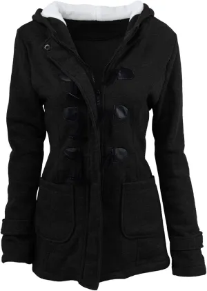 Womens Winter Sherpa Jacket Horn Button Fleece Coat Sherpa Fleece Jacket Women Plus Size Hooded Padded Jacket
