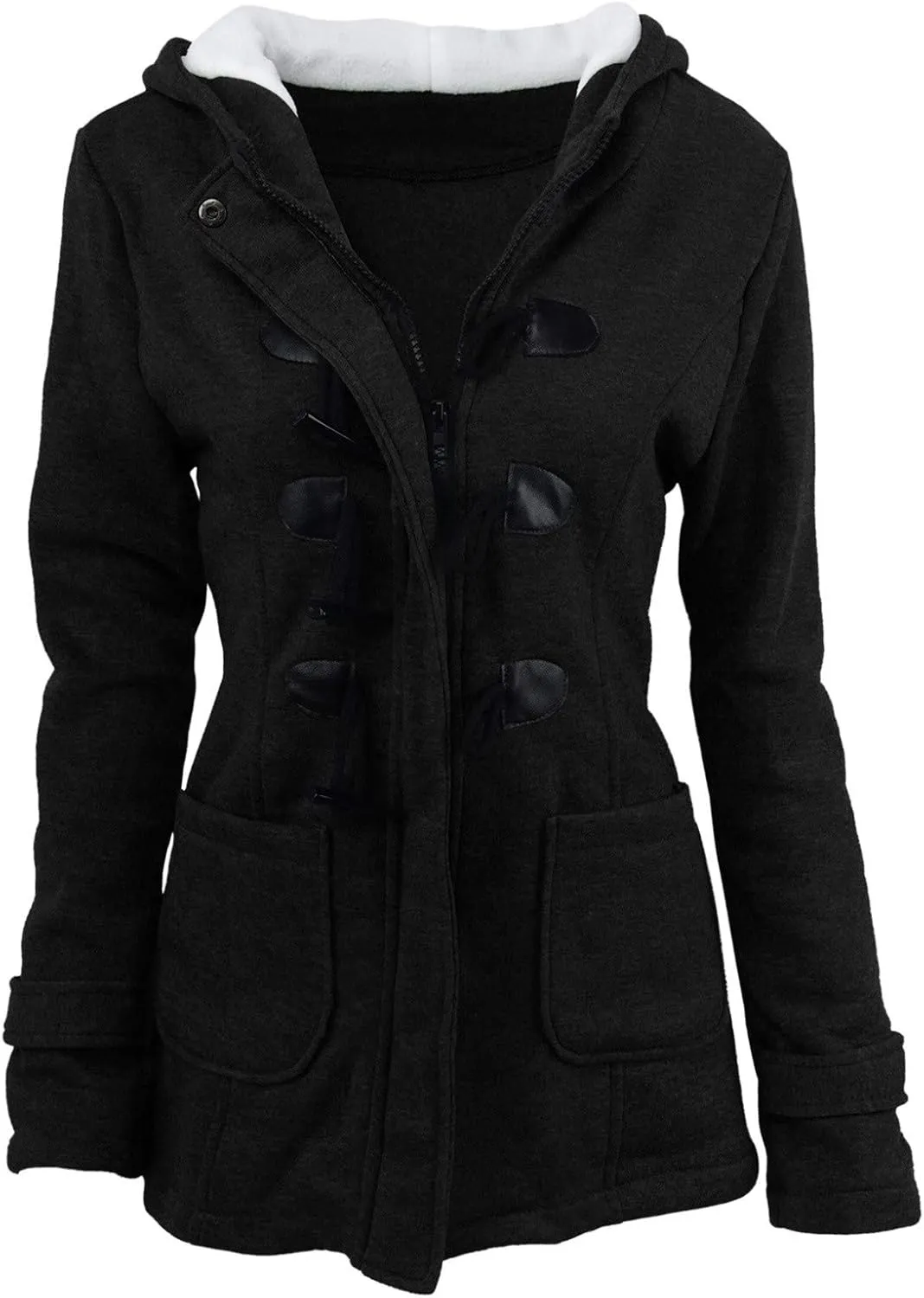 Womens Winter Sherpa Jacket Horn Button Fleece Coat Sherpa Fleece Jacket Women Plus Size Hooded Padded Jacket