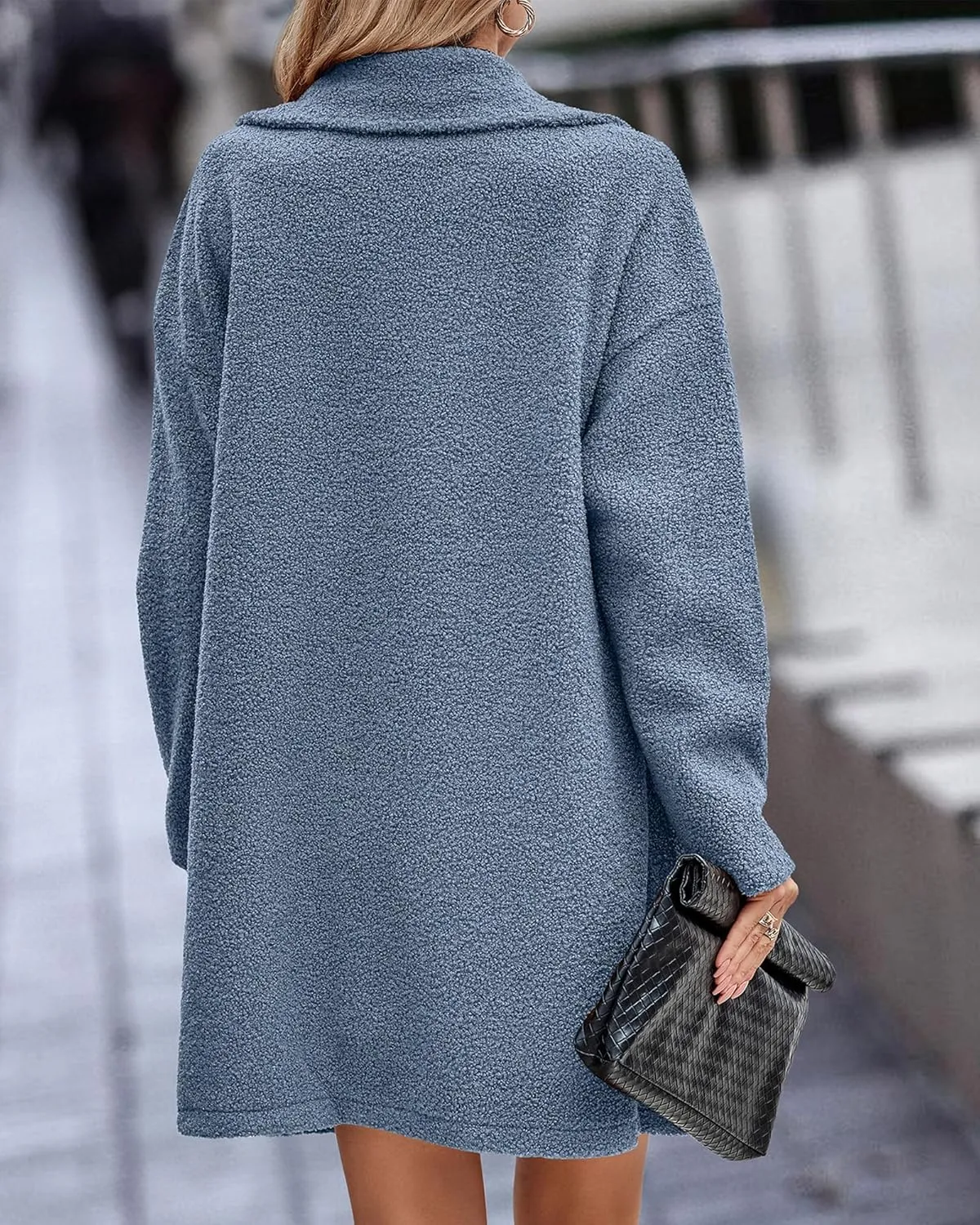 Womens Winter Wool Coat Casual Notch Lapel Double Breasted Pea Coat Mid Long Trench Coat Jackets