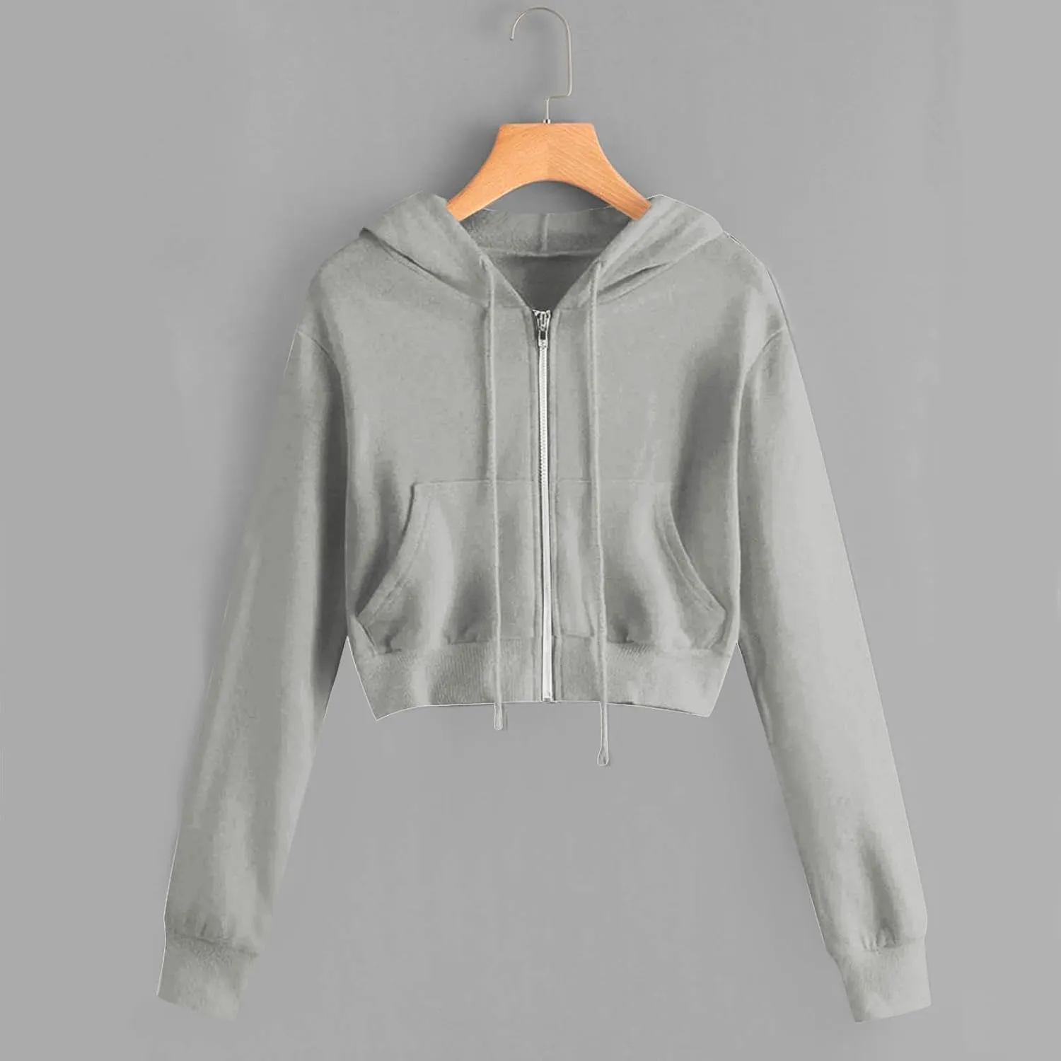 Womens Zip Up Cropped Hoodie Drawstring Crop Sweatshirt Long Sleeve Casual Tops Y2K Trendy Fall Winter Clothes 2024