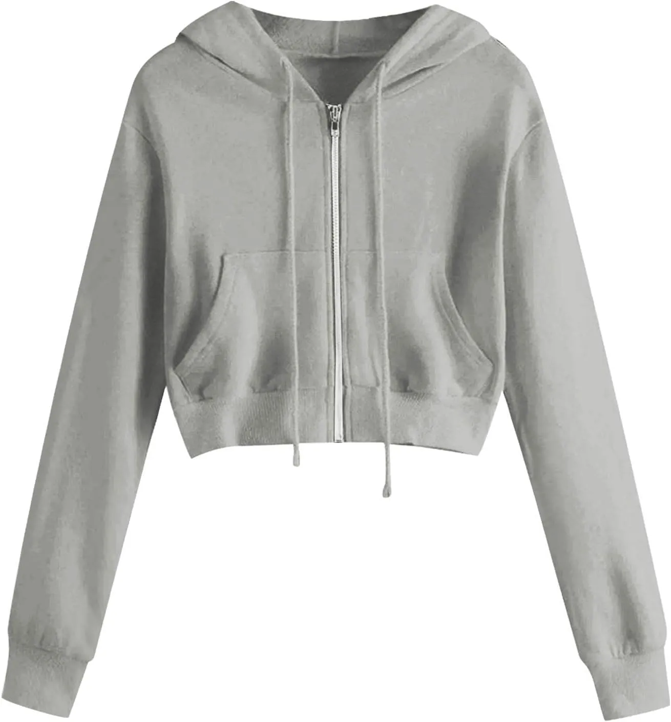 Womens Zip Up Cropped Hoodie Drawstring Crop Sweatshirt Long Sleeve Casual Tops Y2K Trendy Fall Winter Clothes 2024