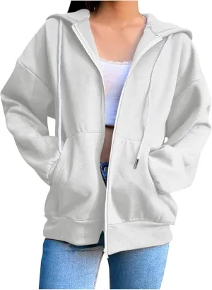Womens Zip Up Hoodie Oversized Plus Size Aesthetic Cute Grunge Y2K Hoodies Teen Girls Vintage Baggy Sweatshirt