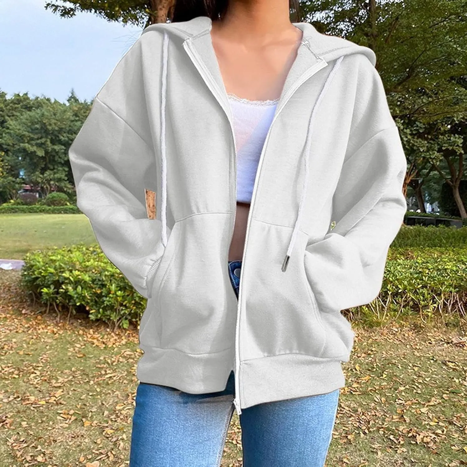 Womens Zip Up Hoodie Oversized Plus Size Aesthetic Cute Grunge Y2K Hoodies Teen Girls Vintage Baggy Sweatshirt