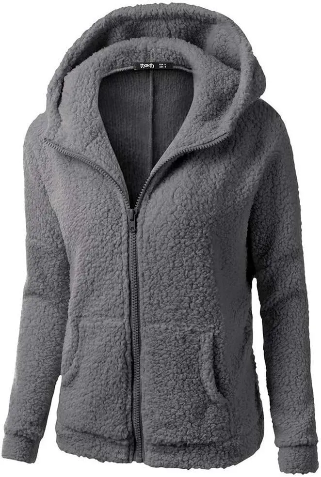 Womens Zip Up Hoodies Lightweight Fleece Lined Coats Winter Warm Coat Outwear Hooded Cotton Wool Coat with Pockets
