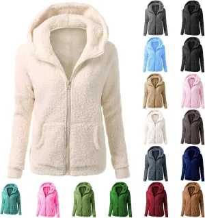 Womens Zip Up Hoodies Lightweight Fleece Lined Coats Winter Warm Coat Outwear Hooded Cotton Wool Coat with Pockets