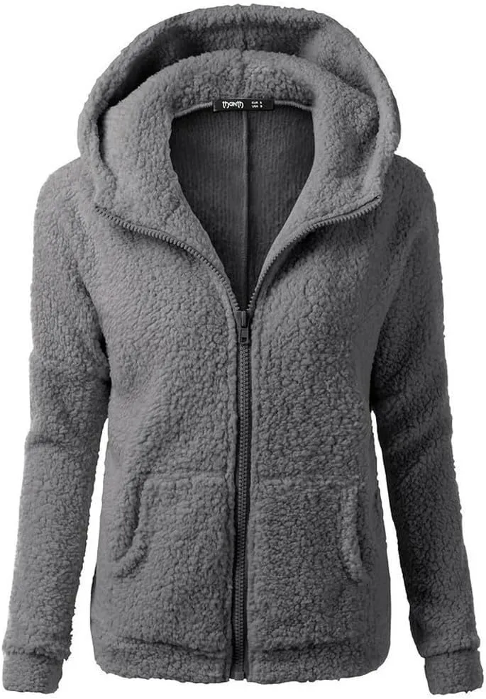 Womens Zip Up Hoodies Lightweight Fleece Lined Coats Winter Warm Coat Outwear Hooded Cotton Wool Coat with Pockets