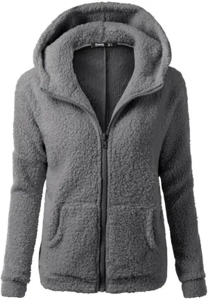 Womens Zip Up Hoodies Lightweight Fleece Lined Coats Winter Warm Coat Outwear Hooded Cotton Wool Coat with Pockets