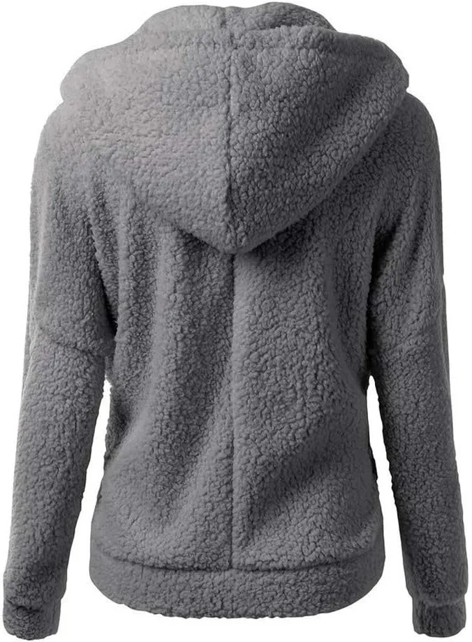 Womens Zip Up Hoodies Lightweight Fleece Lined Coats Winter Warm Coat Outwear Hooded Cotton Wool Coat with Pockets