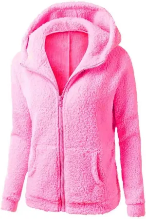 Womens Zip Up Hoodies Lightweight Fleece Lined Coats Winter Warm Coat Outwear Hooded Cotton Wool Coat with Pockets