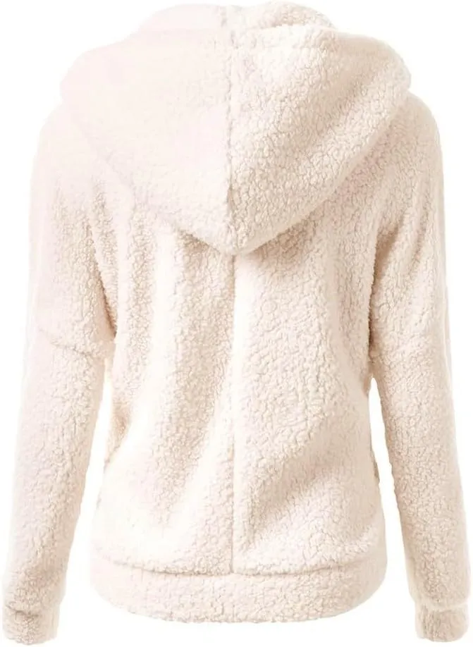 Womens Zip Up Hoodies Lightweight Fleece Lined Coats Winter Warm Coat Outwear Hooded Cotton Wool Coat with Pockets