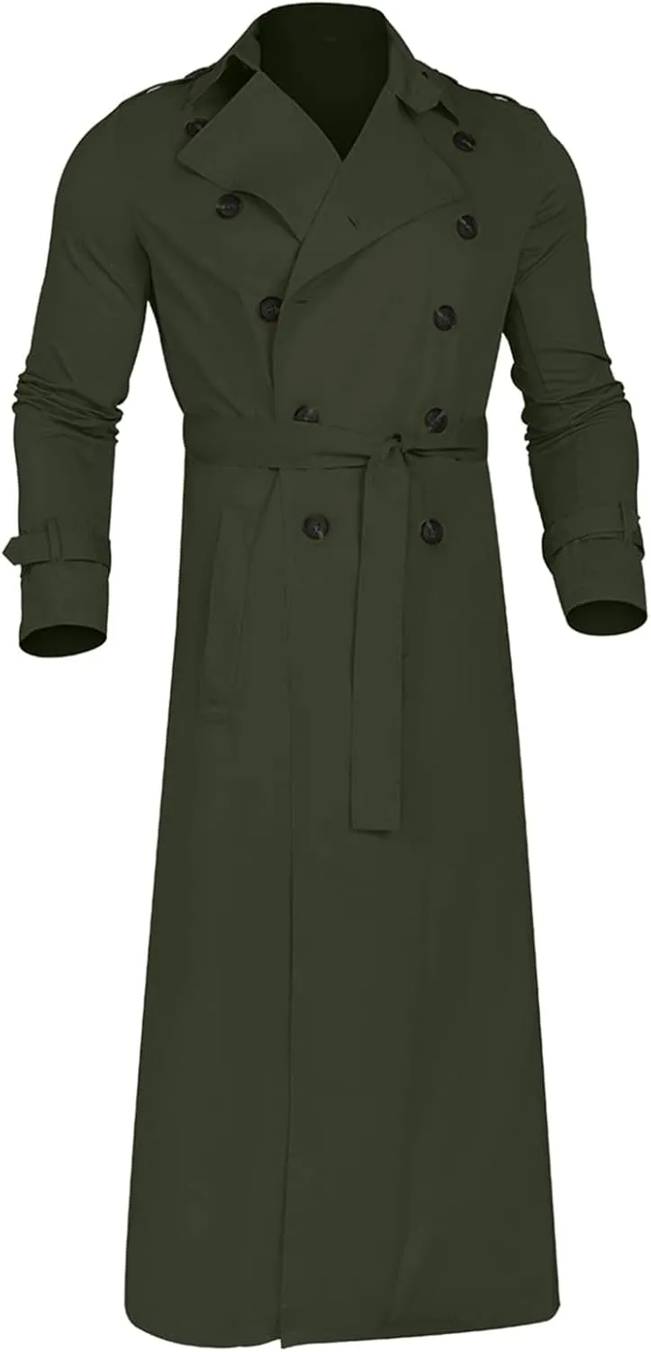 Xiaojmake Men's Slim Fit Trench Coat Double Breasted Mid-Long Jacket Notched Lapel Belted Windbreaker Fall Windproof Coat Top