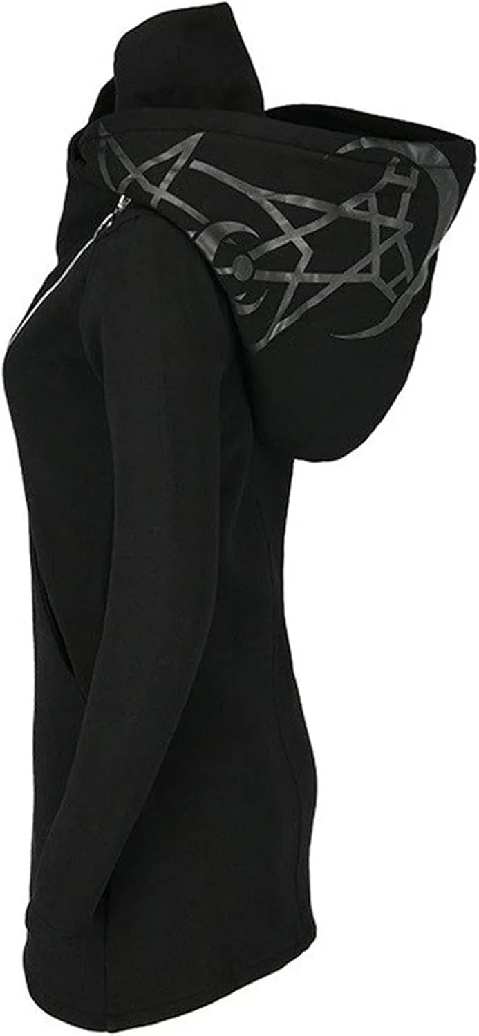 Xiaojmake Women Punk Gothic Sweatshirt Witchcraft Moon Long Hoodie Jacket Oversized Long Sleeve Zip Up Halloween Hooded Coats