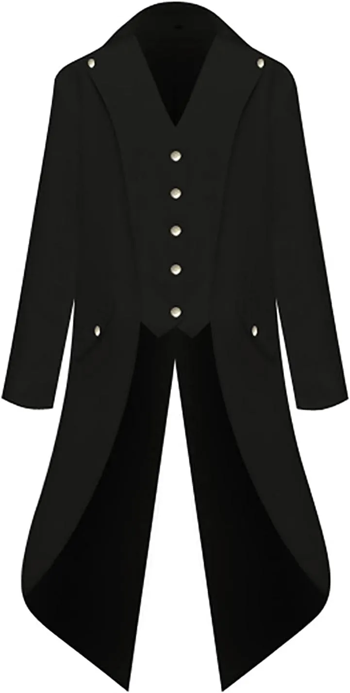 XIAXOGOOL Men Jacket Oversized Steampunk Trench Coat For Men Medieval Victorian Gothic Stand Collar Long Coat Tailcoat Jacket