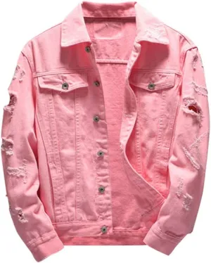 XIAXOGOOL Mens Denim Jacket Ripped Slim Jean Jacket Coat For Men Vintage Solid Color Button Down Trucker Jackets