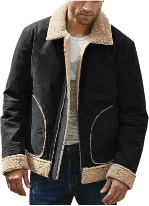 XIAXOGOOL Winter Coat For Men Big And Tall Faux Suede Fur Jacket Lapel Heavyweight Thicken Thermal Sherpa Lined Overcoat
