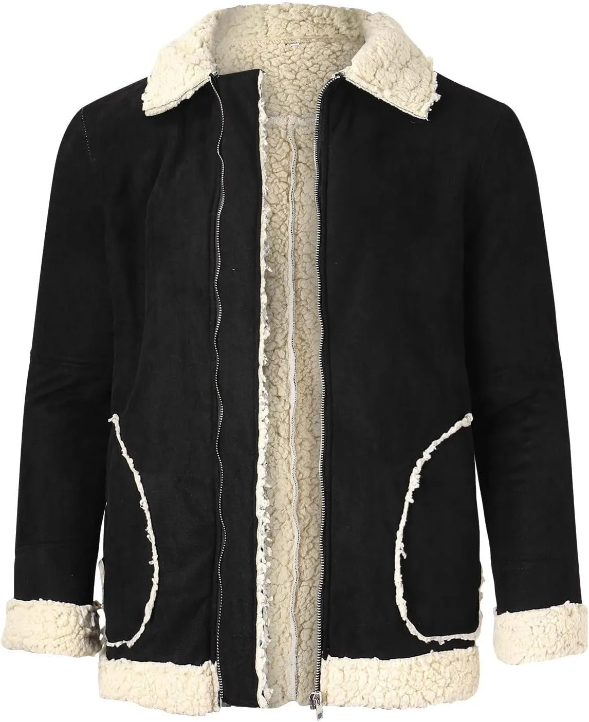 XIAXOGOOL Winter Coat For Men Big And Tall Faux Suede Fur Jacket Lapel Heavyweight Thicken Thermal Sherpa Lined Overcoat