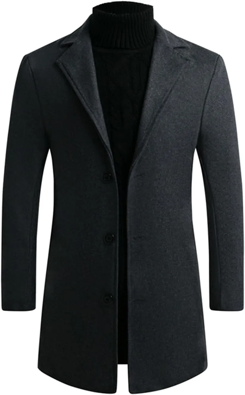 XUNRYAN Teen Boys Trench Coats Wool-Blend Peacoats Slim Fit Lapel Blazer Jackets Elegant Suits Winter Fall Fashion Coat