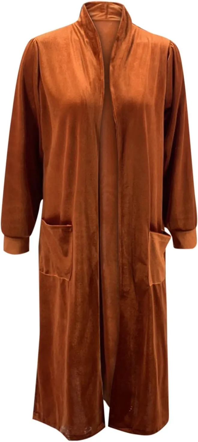 XUNRYAN Womens Long Velvet Cardigan Jacket Lapel Collar Open Front Cardigan Trench Coats Sweater Winter Fall Outwear