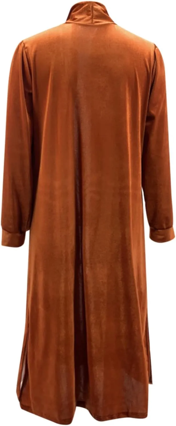 XUNRYAN Womens Long Velvet Cardigan Jacket Lapel Collar Open Front Cardigan Trench Coats Sweater Winter Fall Outwear