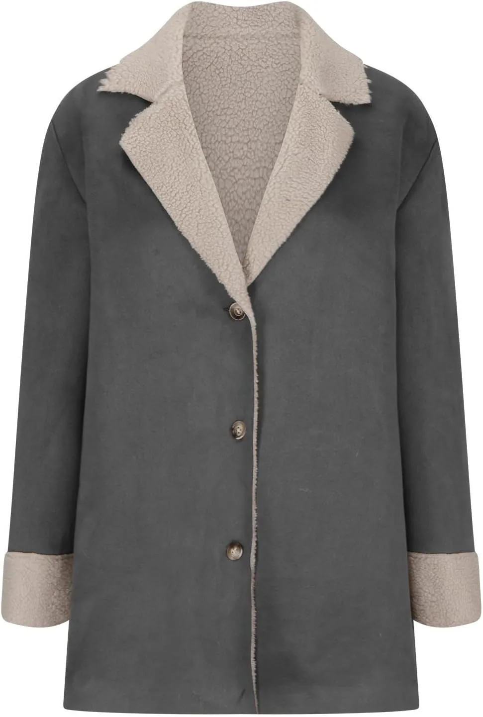 XUNRYAN Womens Trench Coat Long Suede Faux-Leather Jackets Winter Warm Sherpa Fleece Jackets Parka Overcoat Anorak Outerwear