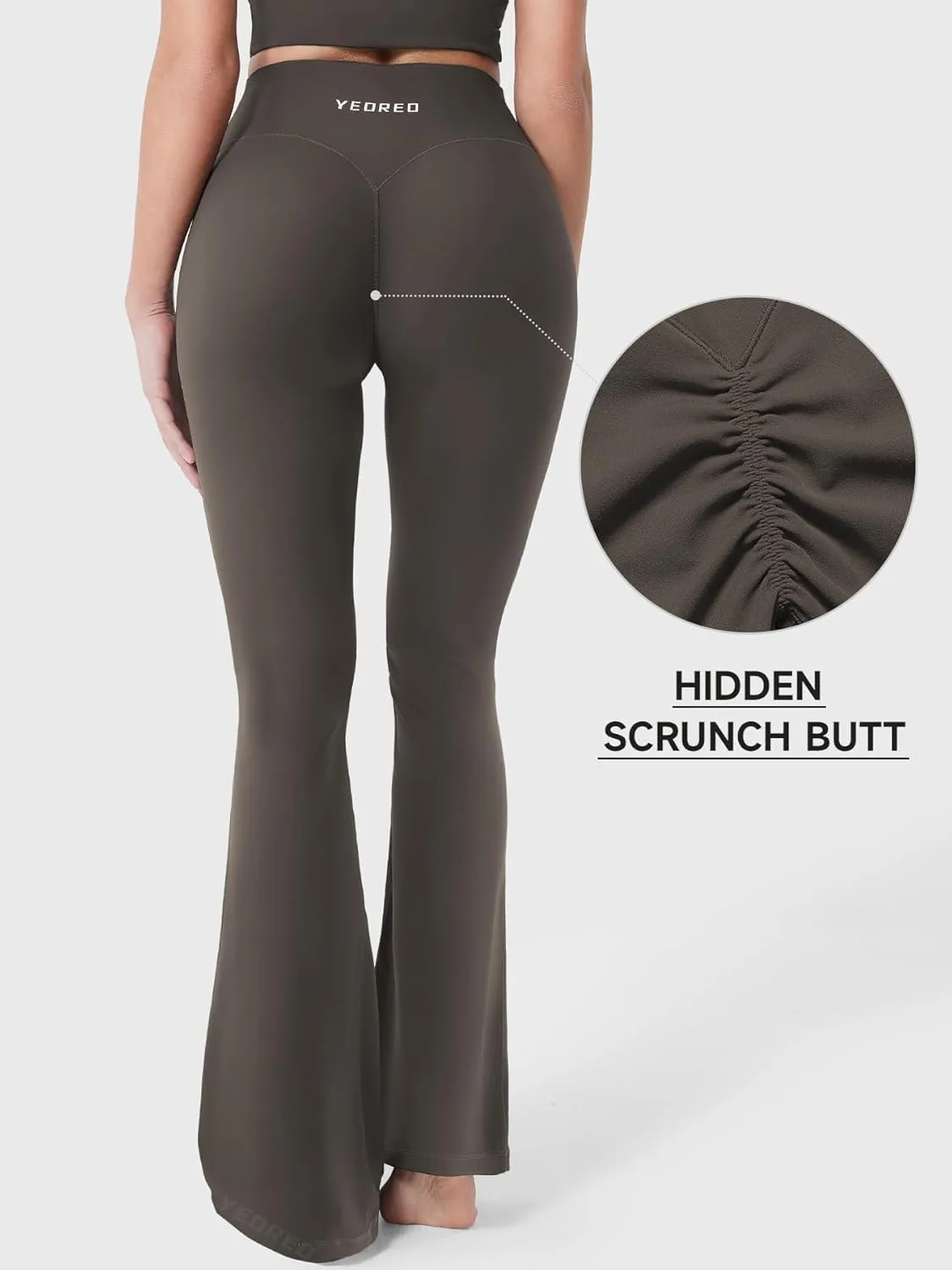 YEOREO Baverly Workout Flare Leggings for Women, 32" Hidden Scrunch Gym Yoga Pants High Waisted Casual Leggings