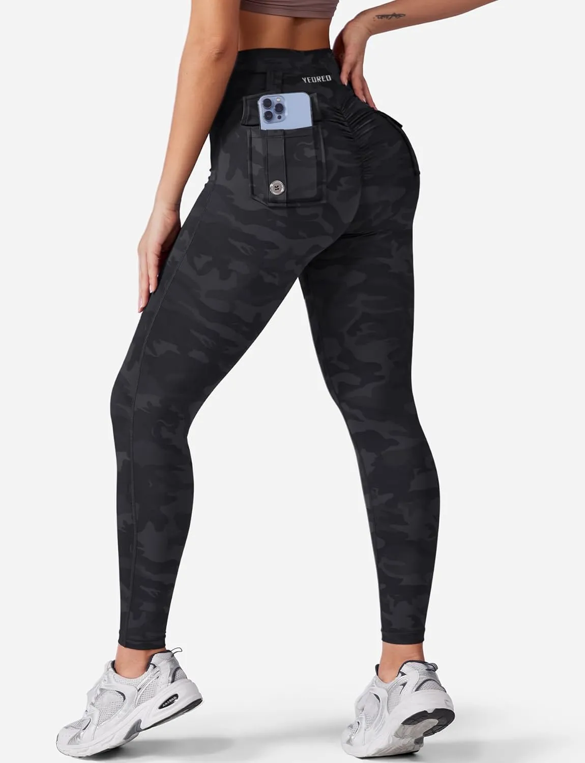 YEOREO CoreFlex Leggings with Pockets for Women Charm Scrunch Workout Leggings V Cross Waist Butt Lifting Gym Yoga Pants