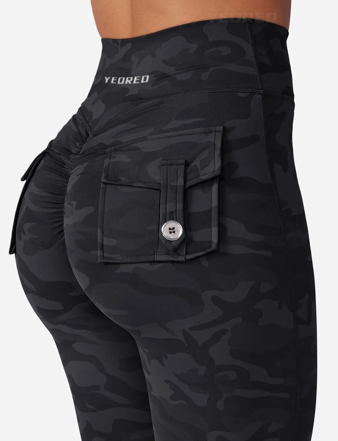 YEOREO CoreFlex Leggings with Pockets for Women Charm Scrunch Workout Leggings V Cross Waist Butt Lifting Gym Yoga Pants