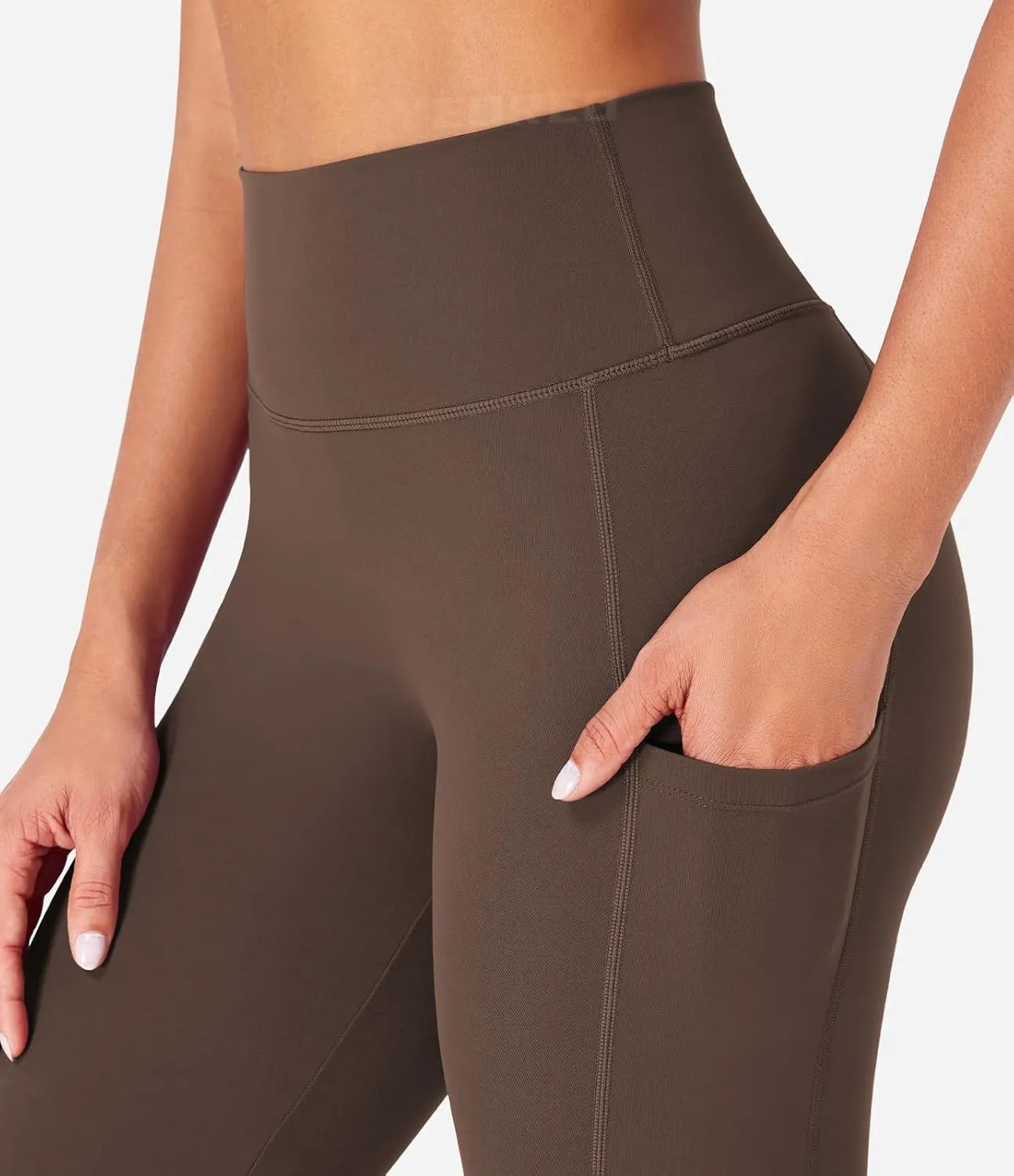 YEOREO Women Mini Flare Split Hem Leggings with Pockets Tummy Control Workout Leggings Anilnia Hidden Scrunch Gym Yoga Pants