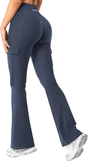 YEOREO Workout Flare Leggings with Pockets for Women Byenda Scrunch Butt Lifting Leggings Women No Front Seam Yoga Pants