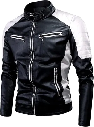 Ymosrh Mens Jackets Autumn Casual Long Sleeve Solid Stand Zipper Leather Jacket Top Rain Jackets for Men Waterproof