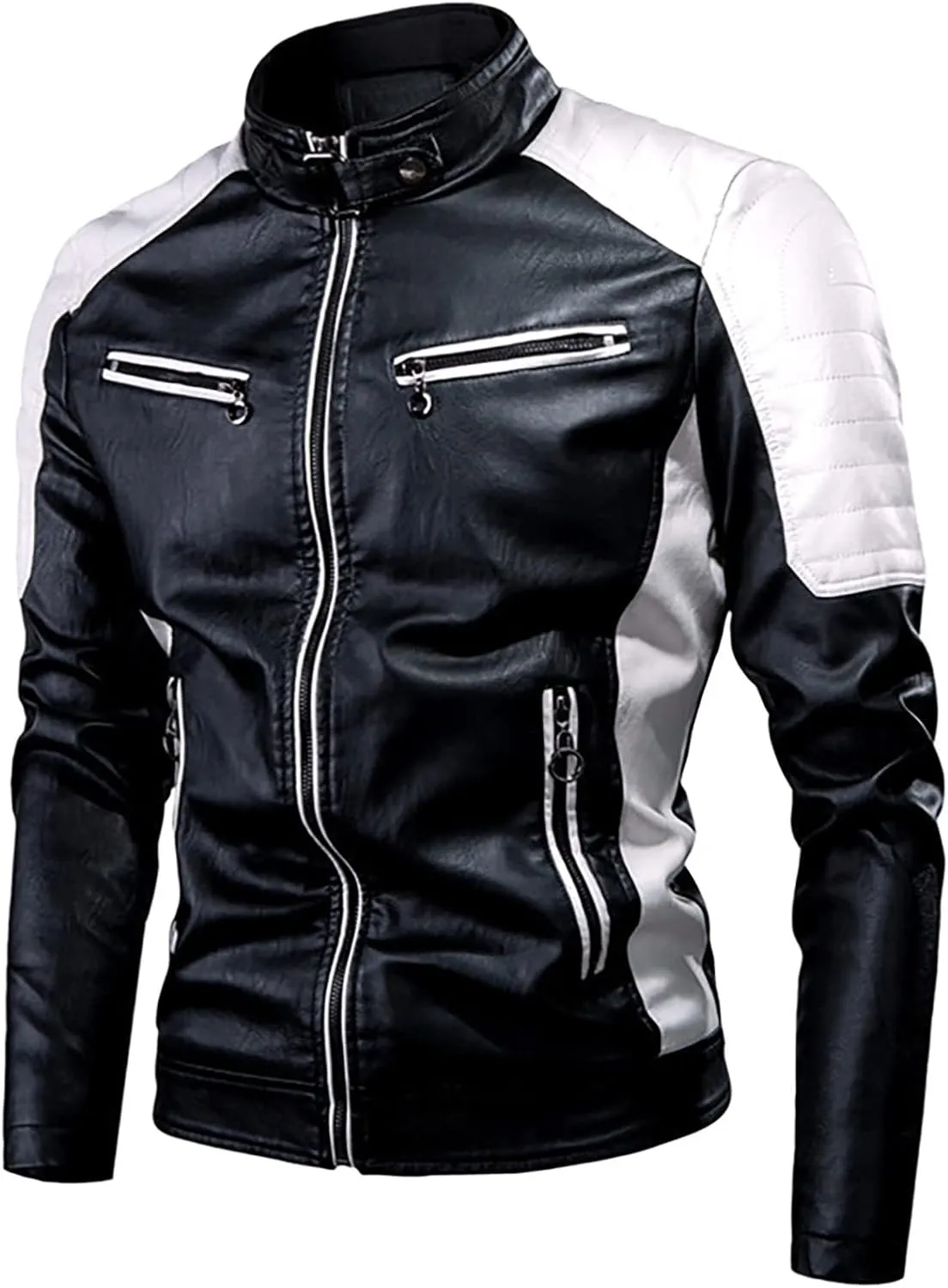 Ymosrh Mens Jackets Autumn Casual Long Sleeve Solid Stand Zipper Leather Jacket Top Rain Jackets for Men Waterproof