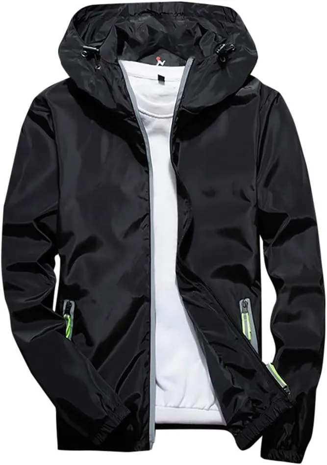 Ymosrh Men's Jackets Rain Jacket Waterproof With Hooded Hiking Coat Casual Lightweight Windbreaker Light Jacket, M-7XL