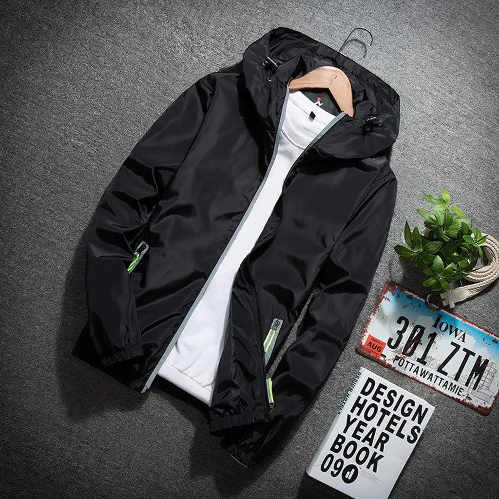 Ymosrh Men's Jackets Rain Jacket Waterproof With Hooded Hiking Coat Casual Lightweight Windbreaker Light Jacket, M-7XL