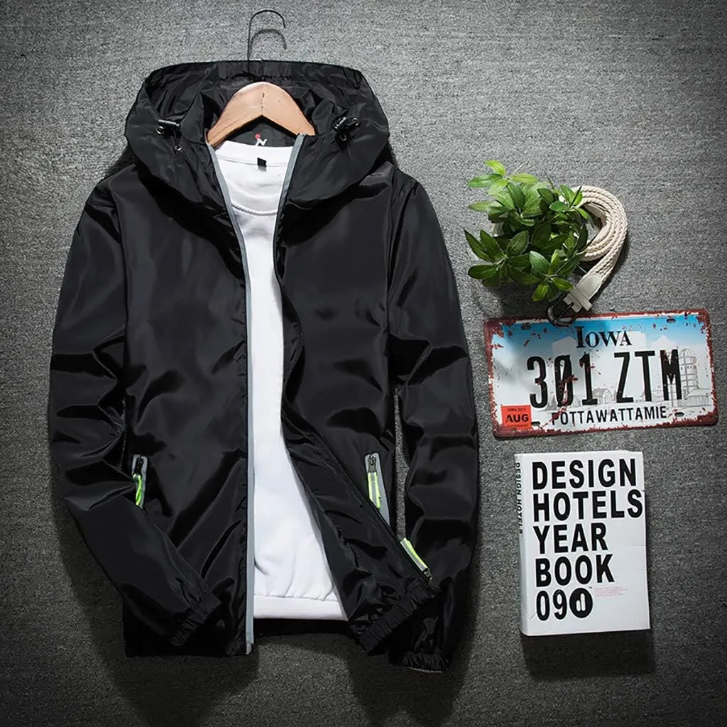 Ymosrh Men's Jackets Rain Jacket Waterproof With Hooded Hiking Coat Casual Lightweight Windbreaker Light Jacket, M-7XL