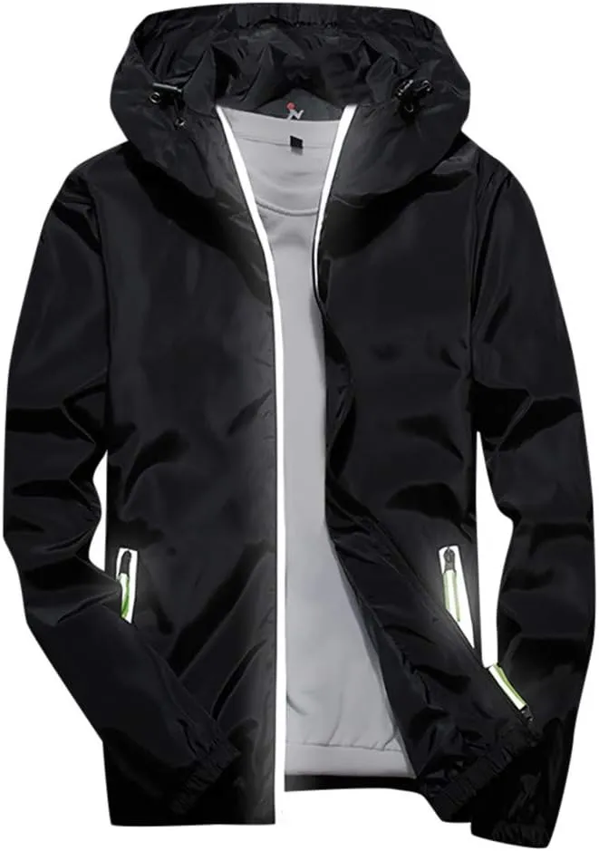 Ymosrh Men's Jackets Rain Jacket Waterproof With Hooded Hiking Coat Casual Lightweight Windbreaker Light Jacket, M-7XL