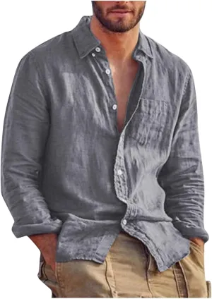 Ymosrh Men's Shirts Fashion Casual Long Sleeve Cotton Linen Solid Color T-Shirt Top Blouse Shirts, S-2XL