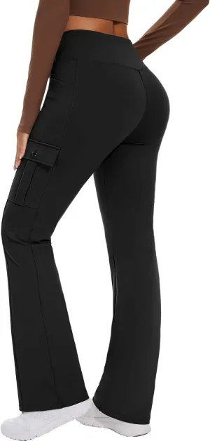 Yoga Flare Leggings for Women High Waisted Yoga Casual Pants Workout Leggings Cargo with 6 Pockets Bootcut Pants