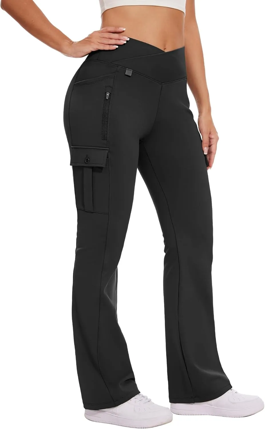 Yoga Flare Leggings for Women High Waisted Yoga Casual Pants Workout Leggings Cargo with 6 Pockets Bootcut Pants