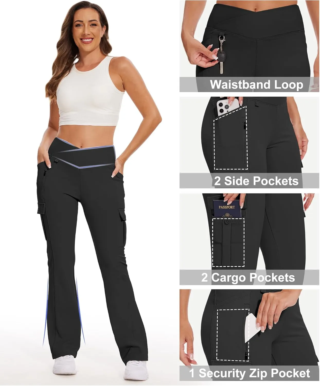 Yoga Flare Leggings for Women High Waisted Yoga Casual Pants Workout Leggings Cargo with 6 Pockets Bootcut Pants