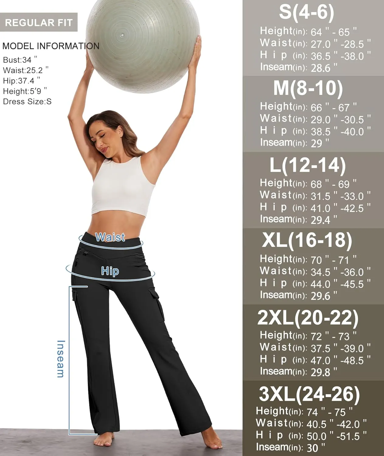 Yoga Flare Leggings for Women High Waisted Yoga Casual Pants Workout Leggings Cargo with 6 Pockets Bootcut Pants