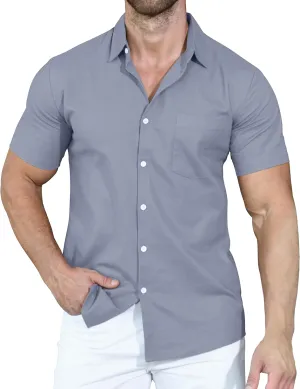 YTD Men's Casual Linen Button Down Shirt Short Sleeve Beach Shirt