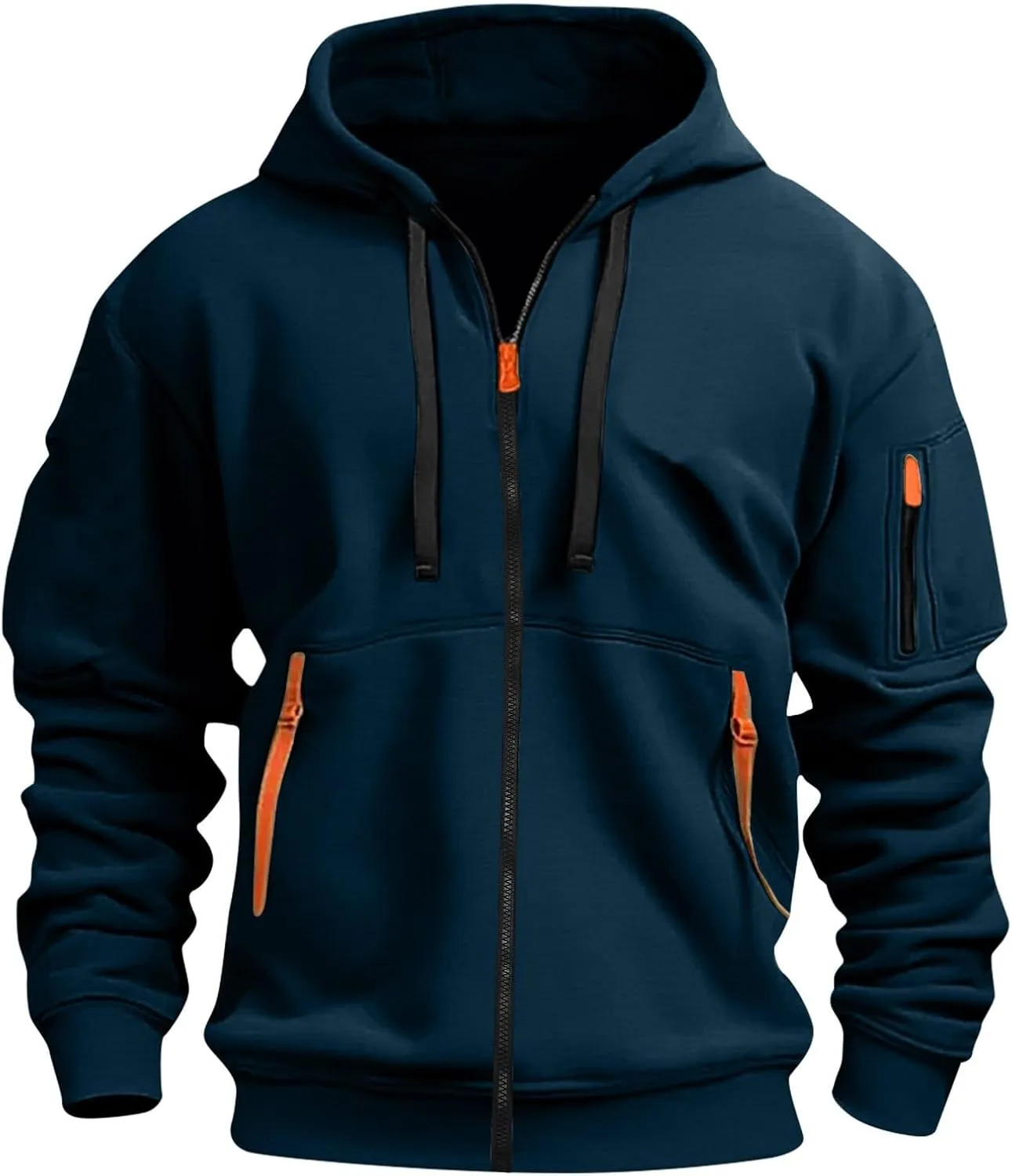Zip Up Hoodie Men Lightweight Graphic Tactical Hoodies Classic Outdoor Hooded Vintage Drawstring Workout Hoodie