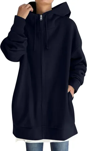 Zip Up Hoodie Women Fashion Tunic Hoodies Winter Fleece Pullover Hoodies 2024 Fall Long Jackets with Pockets
