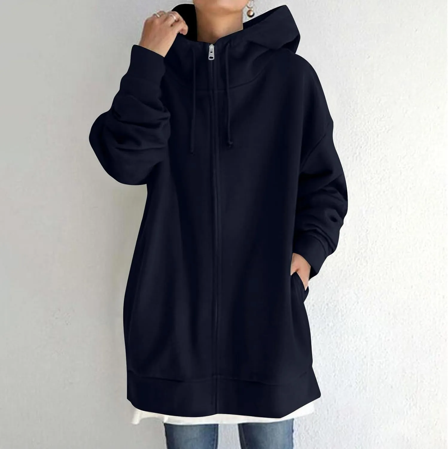 Zip Up Hoodie Women Fashion Tunic Hoodies Winter Fleece Pullover Hoodies 2024 Fall Long Jackets with Pockets