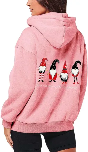 Zip Up Hoodie Women Oversized Christmas Santa Long Sleeve Crewneck Jacket Drawstring Hoodies with Pockets