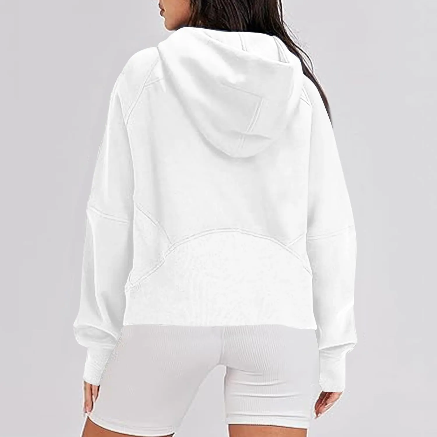 Zip Up Hoodie Women,2024 Fall Thumb Hole Half Zip Sweatshirts Fleece Jackets Tops Oversized Pullover With Pockets