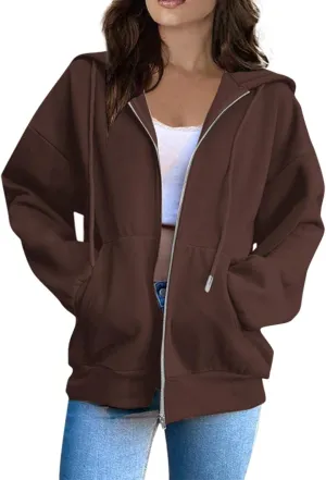Zip Up Hoodies Jackets Fall Outfits For Women 2024 Oversized Sweatshirts Y2K Teen Girl Cute Long Sleeve Lightweight